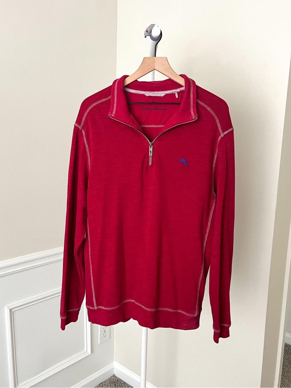TOMMY BAHAMA Cotton Slub 1/2 Zip Pullover Sweatshirt Red Preppy Men’s Large